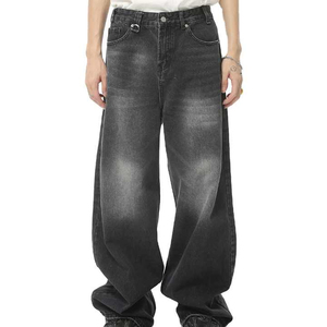 Vaqueros holgados vintage personalizables para hombre, pantalones de mezclilla lavados a la piedra, estilo hip hop, corte ancho, ropa casual pura. - Product Image 3