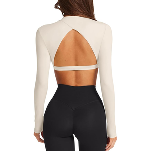 <b>Women</b> Mock Neck <b>Long</b> Sleeve Crop <b>Top</b> Solid Color Seamless Yoga <b>Top</b> Activewear - Product Image 2