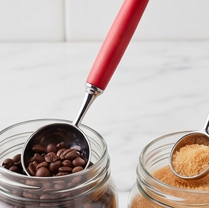Ensemble de 4 cuillères à mesurer avec manches en bois rouge, en acier inoxydable, écologiques, outils de cuisine pour la pâtisserie, la cuisine, le thé et l'usage domestique - Product Image 3