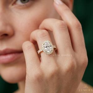 2.00 CT Oval Cut Halo Diamond Engagement Ring 9KT 10KT 14KT 18KT <b>Yellow</b> Gold Luxury Bridal Ring - Product Image 5