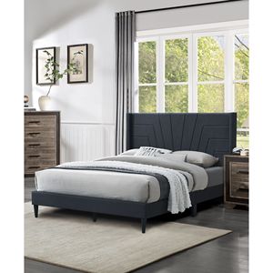 Letto matrimoniale Charcoal con testiera in tessuto di tela, 1 pz, mobili imbottiti per camera da letto, letto imbottito con piattaforma - Product Image 1