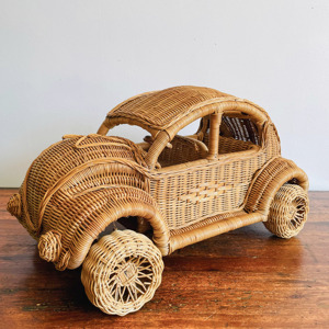 Beetle car from sustainable rattan excellent quality miniature cars kids play toy vehicles - Product Image 1