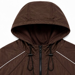 Brown Hooded Breathable Lightweight Summer Tracksuit Zip Jacket <b>Shorts</b> Set Contrast Stripe Sportswear Streetwear <b>Lounge</b> Outfit - Product Image 5