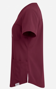 SUBINAY Women's V-Neck Scrub <b>Top</b> <b>Maroon</b> Polyester Woven Hospital Uniform with Front Pocket and Pen Holder - Product Image 3