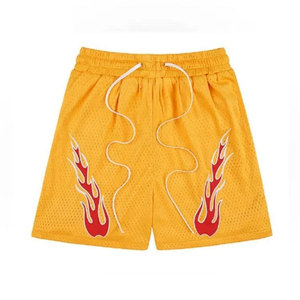 Shorts en coton décontractés pour homme, noirs, brodés de flammes, avec cordon de serrage - Product Image 2