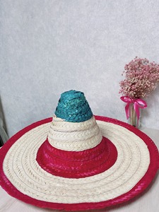 Ready to Ship Adjustable <b>Extra</b>-<b>Large</b> Natural Grass Striped Mexican Sombrero Hat for Sports Beach Travel-Unisex Adult Handmade - Product Image 1