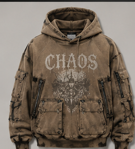 Sweat à capuche oversize imprimé Chaos pour homme, style streetwear, tie-dye rouge, avec poches, manches classiques, coupe en molleton bouclette, style automne - Product Image 2