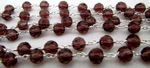 3 Feet-Rhodolite Garnet Hydro Quartz Rondelle Faceted 6mm Beaded <b>Wire</b> Wrapped Rosary Chain - Product Image 2