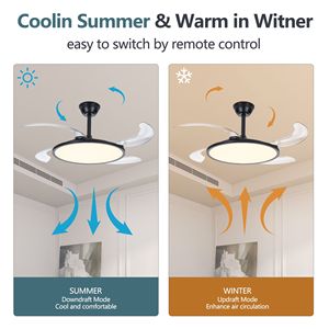 Ventilatore da soffitto moderno nero da 42 pollici con luce LED, pale retrattili e telecomando, serie Dinn a basso profilo - Product Image 5