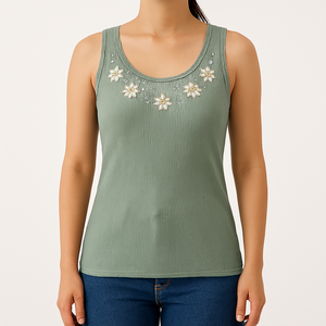 Camiseta sin mangas recortada de algodón personalizada para mujer Chaleco de camisa sin mangas elástico ligero para mujer - Product Image 1