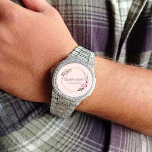 Montre personnalisable en acier inoxydable avec cadran serti de moissanite blanche taille baguette et ronde, style hip-hop pour rappeur, idéale pour les soirées - Product Image 1