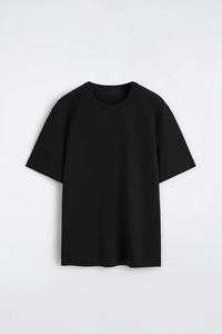 T-shirt en coton noir à manches courtes et col rond pour homme, coupe classique, couleur unie, tricot jersey décontracté - Product Image 2
