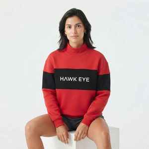 Sweat-shirt rouge uni pour femme, col montant, manches longues, coupe classique, pull en tricot, automne-hiver, 100% coton, devant uni - Product Image 5
