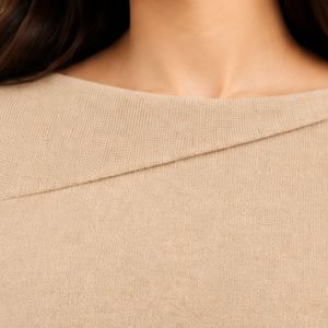 Suéter de Punto Color Camel Beige para Mujer, Cuello Asimétrico, Detalle de Botón Dorado en el Hombro, Manga Larga, Elegante, Informal, Jersey de Invierno - Product Image 5