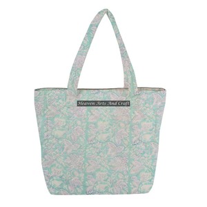 Bloque de mano con estampado Floral indio hecho a mano de lona de algodón compras bolso de mano acolchado mujeres bolso de mano acolchado bloque hecho a mano impreso - Product Image 1