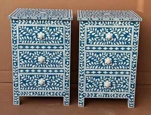 Mesa de Cajones con Incrustaciones de Hueso de ILAHI, Diseño Moderno con Detalles de Ágata, Almacenamiento de Tres Niveles, Mueble Portátil para el Hogar - Product Image 3