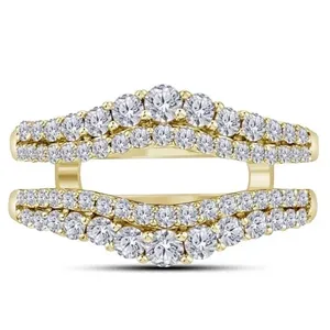 Moissanite Double Band <b>Ring</b> Round Cut Cluster <b>Open</b> <b>Ring</b> Gold Plated Silver <b>Ring</b> Luxury Statement Jewelry - Product Image 3