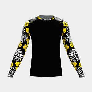 Camiseta de Manga Larga de Alto Rendimiento con Estampado de Flores y Hojas de Palma |   Camiseta de Compresión de Secado Rápido para Natación, Spandex/Poliéster 220g - Product Image 1
