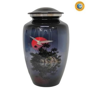 Urna Funeraria Negra para Adultos con Diseño de Palmera y Atardecer, Acabado Brillante, Marca Linea - Product Image 6