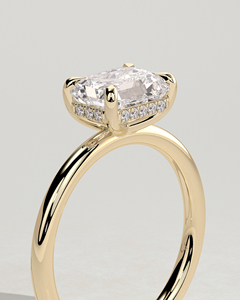 แหวนเพชรเม็ดเดี่ยวทรงเหลี่ยมมรกต 14k 18k ทองคำแท้ 4 กรงเล็บ ประดับเพชรแล็บโกรว์ ดีไซน์ตะวันออก-ตะวันตก พร้อมวงแหวนซ่อนรอบเพชร แหวนหรูทำมือ - Product Image 3