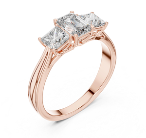 แหวนหมั้นทองคำแท้ 14K ประดับเพชรทรงเอเมอรัลด์ 1.50 กะรัต พร้อมเพชรทรงปรินเซสด้านข้าง ได้รับการรับรองจาก IGI เพชรเพาะเลี้ยงในห้องปฏิบัติการ ดีไซน์คลาสสิก - Product Image 1