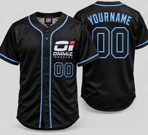 Venta al por Mayor del Jersey de Béisbol Auténtico OMMIZ INDUSTRY Personalizado en Negro y Azul Claro, el Más Vendido - Product Image 5