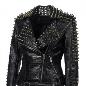 Veste en cuir pour femme style Steampunk Rock Rivet, coupe slim courte, streetwear gothique, broderie, en similicuir, style motard, Femme - Product Image 6