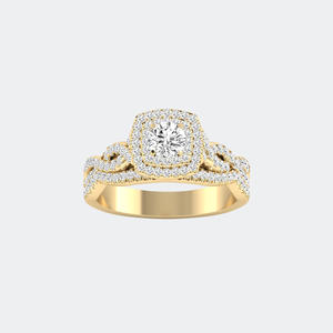 Anillo solitario redondo de 1.00 quilates – Halo trenzado con pavé - Product Image 1