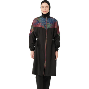 Nuevo Burkini de Dos Piezas para Mujer, Cuello Redondo, Corte Alto, Cierre Frontal Completo, Spandex/Poliéster, Estampado, Traje de Baño de Primavera - Product Image 3