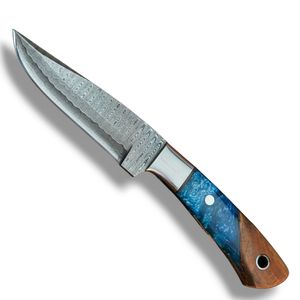 Couteaux de chasse à lame fixe à bord tranchant avec lame à motif Damas, manche en bois décoratif pour l'aventure en plein air - Product Image 1