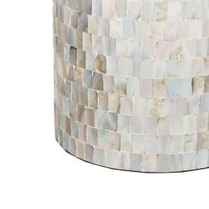 Inlaid Shell Cylinder Accent <b>Stools</b> Mother of Pearl Handcrafted Mosaic Small Side Table For Living Room <b>Bedroom</b> Decor - Product Image 4