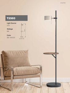 Minimalist Floor <b>Lamp</b> With Wooden <b>Shelf</b> White Paper Shade Metal Base LED 2700K Warm White Light Adjustable Height - Product Image 4