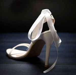 <b>White</b> Solid <b>Stiletto</b> Heel Women's 4 Inches High Pointed Toe Backstrap Summer Wedding Party Plus Size Princess Sandals - Product Image 2