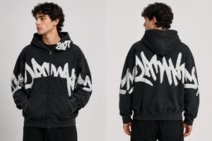 เสื้อฮู้ดดี้โอเวอร์ไซส์แบบสั่งทำพิเศษสำหรับผู้ชาย สไตล์สตรีทแวร์ ซิปด้านหน้า พิมพ์ลายตัวอักษร ผ้าฝ้ายเฟรนช์เทอร์รี่ แขนปกติ ระบายอากาศได้ดี เหมาะสำหรับใส่ในฤดูใบไม้ร่วง - Product Image 3