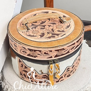 OEM ODM Classic Jewelry <b>Box</b> Set Floral Pattern Tooled Cowhide Leather <b>Makeup</b> Organizer Travel Vanity Case Gift Storage <b>Box</b> Set - Product Image 1