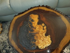 Eclipse Resin Wood Slice <b>Coffee</b> <b>Table</b> – Handcrafted Live Edge Tree Ring <b>Table</b> with Black & Gold <b>Epoxy</b> Live Edge Wood Slice <b>Table</b> - Product Image 2