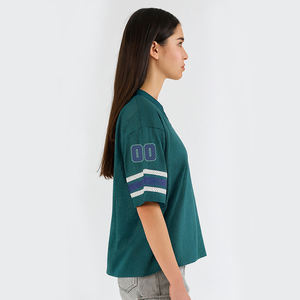 เสื้อฟุตบอลตาข่ายสีเขียวสำหรับผู้หญิง คอวี แขนสั้น หมายเลขสั่งทำ 00 ผ้าโพลีเอสเตอร์ระบายอากาศได้ดี ทรงหลวม ใส่ได้ทุกฤดู - Product Image 5