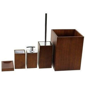 Juego de Accesorios de Baño de Resina con Diseño de Grano de Madera y Bambú para Hotel, Spa y Hogar, Incluye Botella con Bomba y Bote de Basura - Product Image 5