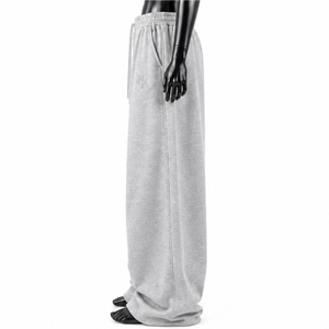 Pantalon de survêtement personnalisé en gros, taille haute, coupe ample, jambe large, en molleton, style streetwear oversize, coupe décontractée, en coton, pour hommes et femmes - Product Image 2