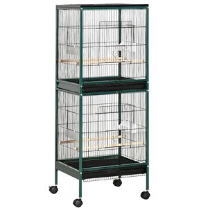 Gabbia per Uccelli 2-in-1 da 55 Pollici, Grande Voliera per Pappagalli con Ruote, Vassoi Scorrevoli, Posatoio in Legno e Contenitori per Cibo per Fringuelli, Pappagallini e Uccelli Verdi - Product Image 1
