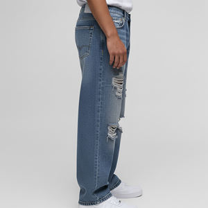 Jeans de cintura alta transpirables con logo, bordados, de corte holgado, estilo vintage, desgastados, de moda urbana, de hip hop, de primera calidad, de gran venta - Product Image 3