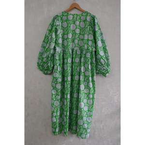 Vestido Maxi Formal de Mujer, 100% Algodón, Estampado Floral, Hecho a Mano, Estilo Boho, Verano, Cuello en V, Manga Abullonada, Encaje, Tela Ligera y Transpirable - Product Image 5