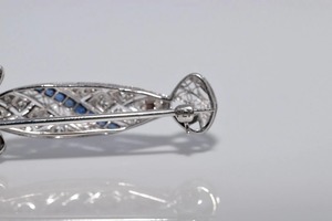 Broche Art Déco antique en argent 925 avec diamants de laboratoire et saphirs, broche en argent 925 sertie de moissanite pour femmes et hommes - Product Image 3