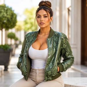 Leather Spot Women's Eco-Friendly Embossed Snake Skin Bomber Motorcycle Jacket with Stylish Snake Print for <b>Winter</b> - Product Image 4