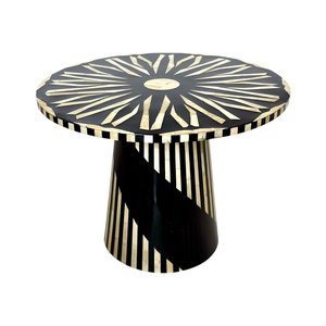 Round MDF Table With White Bone Inlay Sunburst Design Contemporary Style Lacquer Finish Bedside Wardrobe table for home living - Product Image 1
