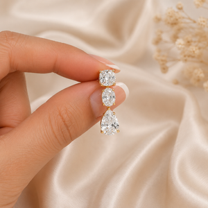 10K Gold Lab Grown Diamond Drop Earrings | <b>Cushion</b> Oval Pear Cut D-E Color Diamonds VVS-VS Clarity | Luxury Wedding Fine Jewelry - Product Image 3