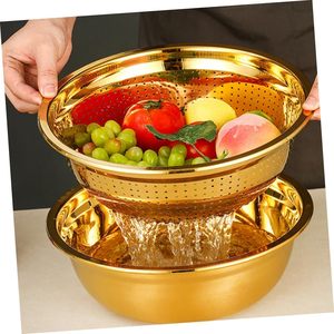 Microporous Colander Golden Strainer Bowl Combo Set Rice Washing Bowl Fruit <b>Vegetable</b> Washing Strainer Atta Kneading Bowl - Product Image 3