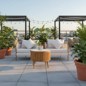 Juego de Sofás de Mimbre Blanco para Exteriores con Cubierta de Vidrio, Sofás de Jardín de Madera, Mesa de Centro Moderna Personalizada, Fabricada en Vietnam, Marca OEM, Estructura de Roble/Teca - Product Image 1