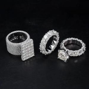 Anillos de banda de eternidad de plata 925 con diamantes chapados en rodio para mujer, corte princesa, engaste pavé, joyería de boda geométrica de lujo - Product Image 1