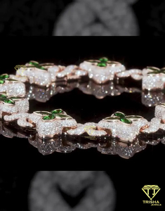 Hot Selling VVS Moissanite Green Flower Link <b>Chain</b> Rhodium Plated 925 Sterling Silver <b>Iced</b> <b>Out</b> Custom Hip Hop Statement Jewelry - Product Image 5